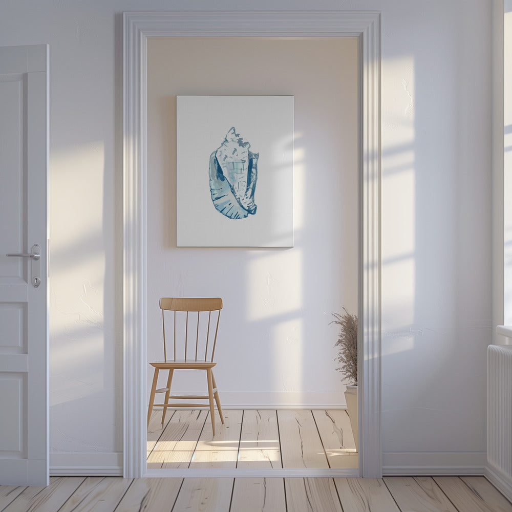 Blauwe schelp op witte achtergrond nr. 6 | Canvas
