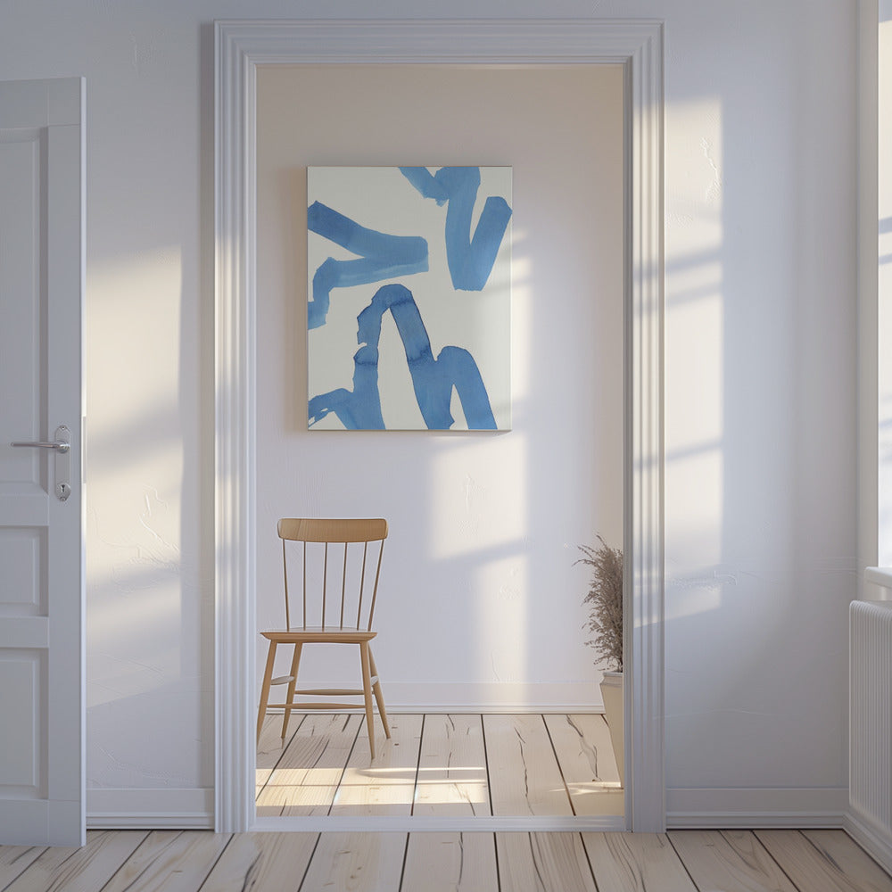 Abstracte blauwe penseelstreken kunstdruk nr. 1 | Canvas