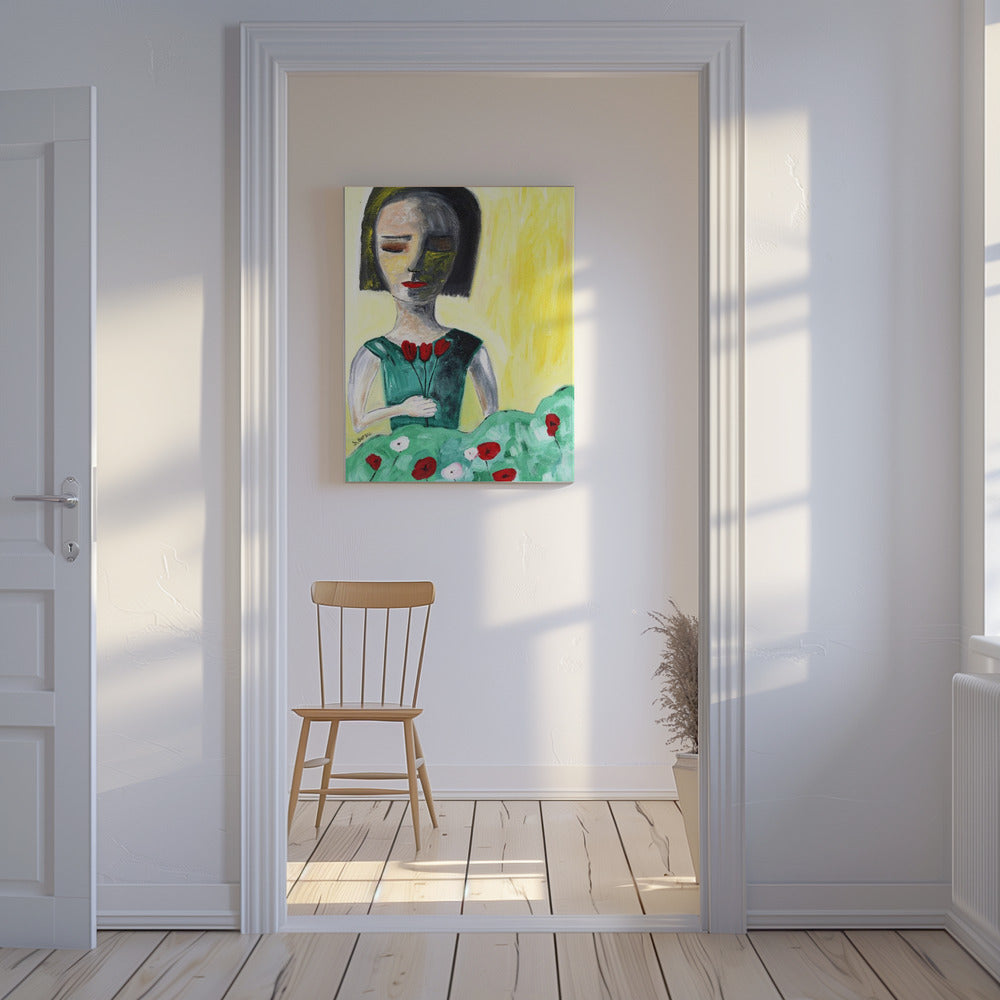 Dame in de tuin | Canvas