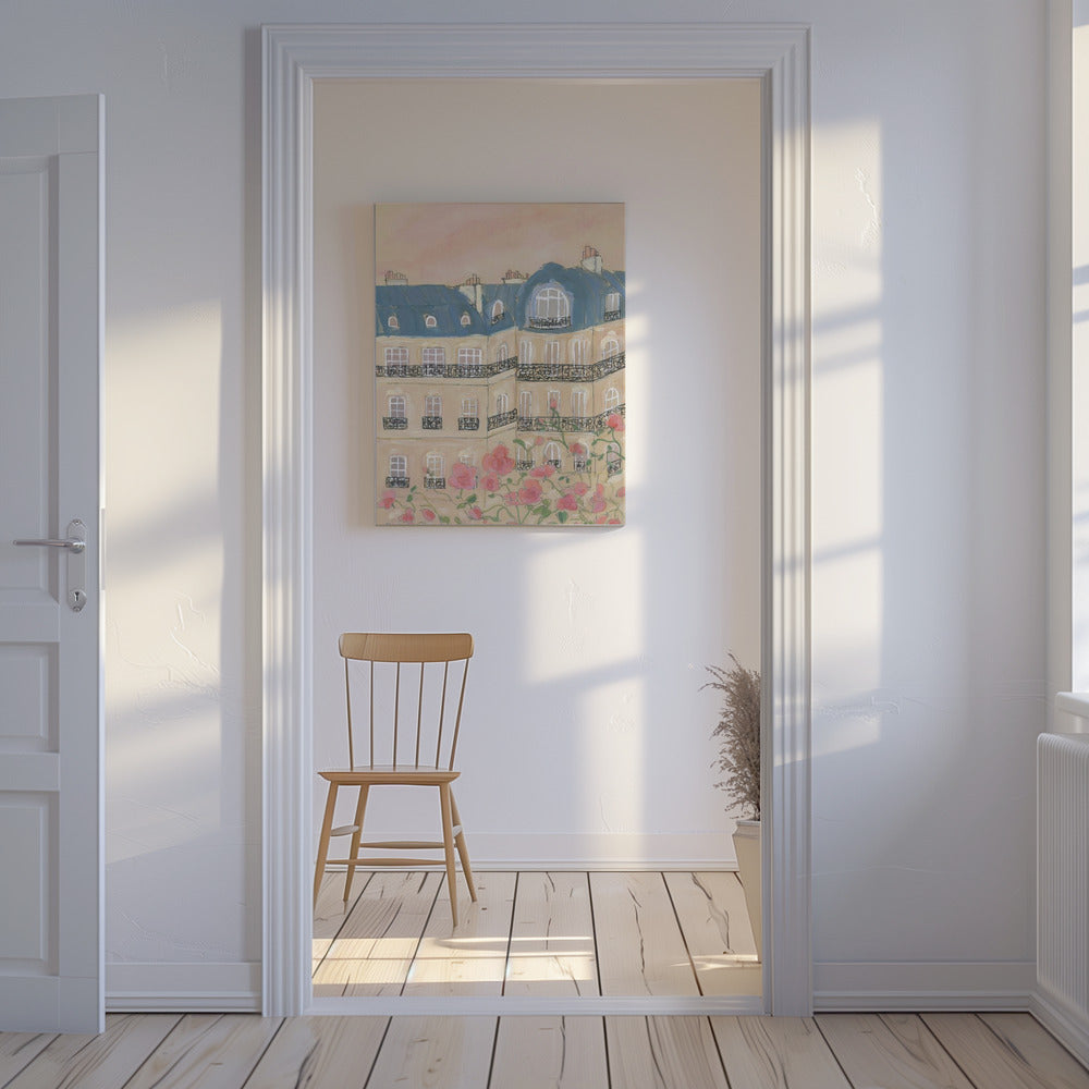 Zonsondergang boven Parijse gebouwen | Canvas