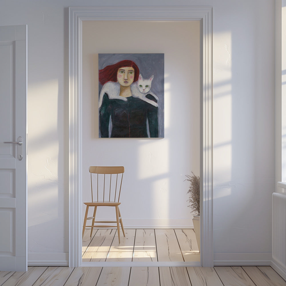 Lady and the White Cat | Canvas