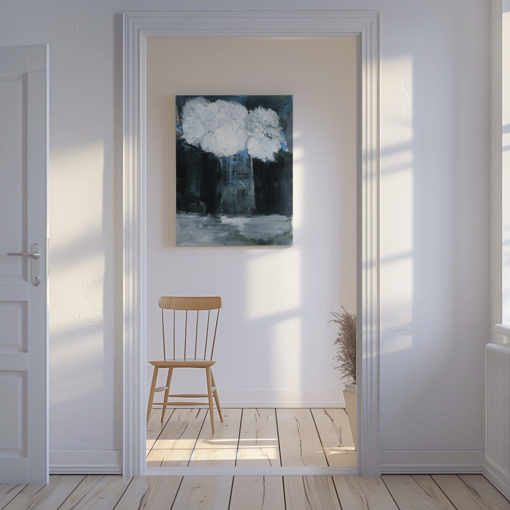 Witte sneeuwbal Viburnum in vaas op zwarte achtergrond | Canvas