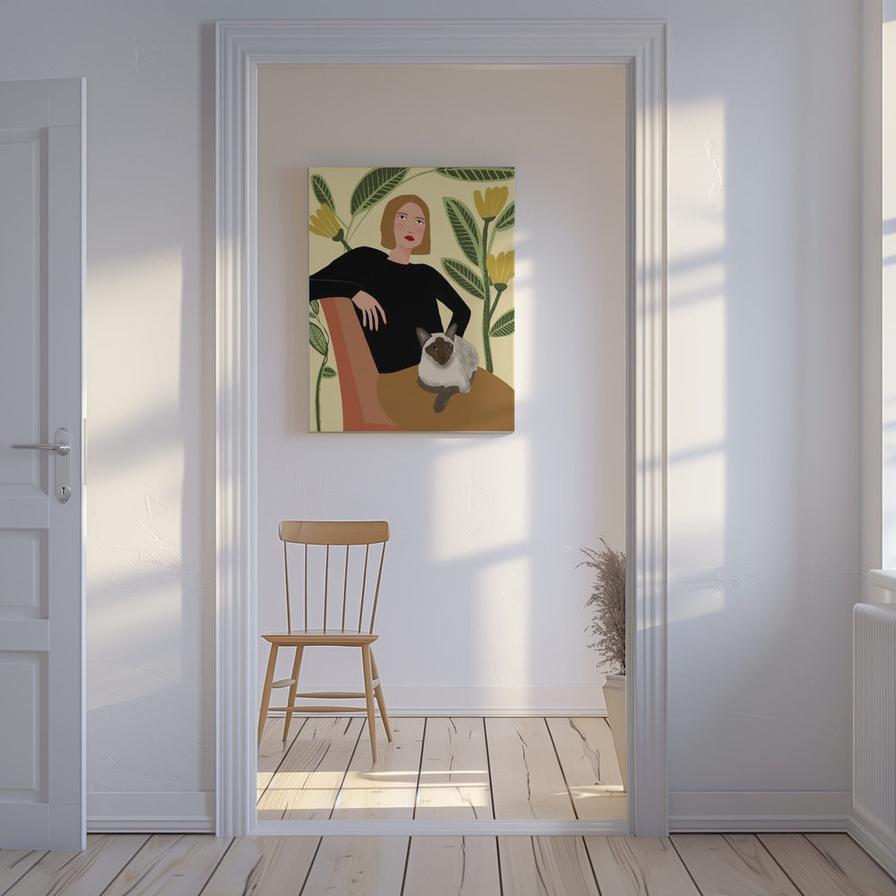 Dame met planten en kat | Canvas