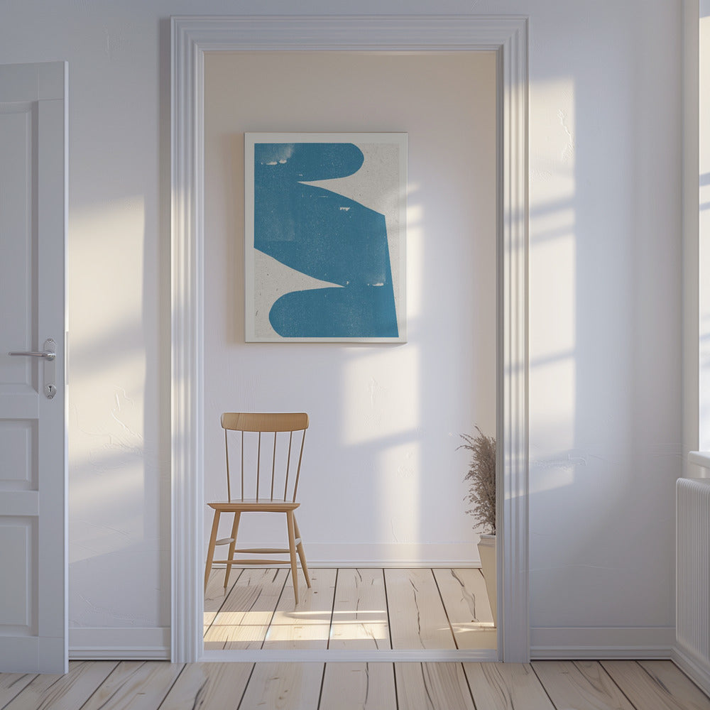 Blauwe abstracte curve | Canvas