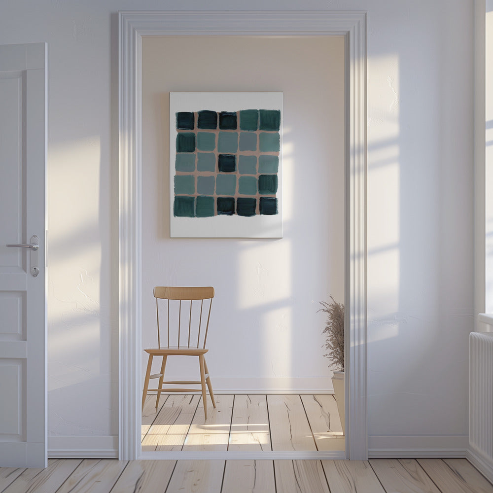 Teal Checkered Square Print | Canvas
