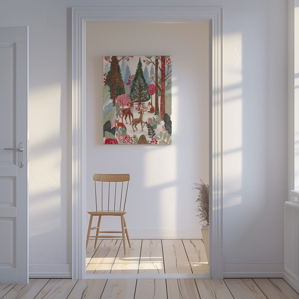Dieren in het winterbos | Canvas