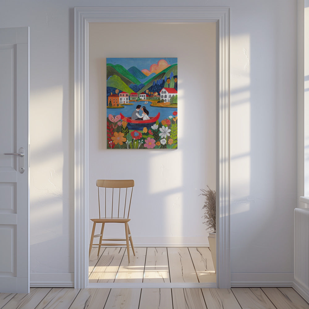 Pasgetrouwd stel in een boot | Canvas