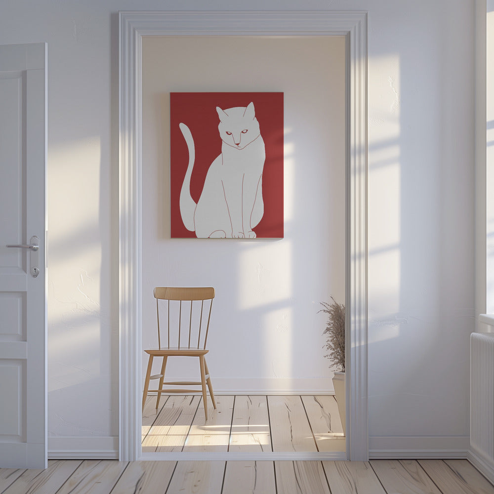 Witte en rode kat | Canvas