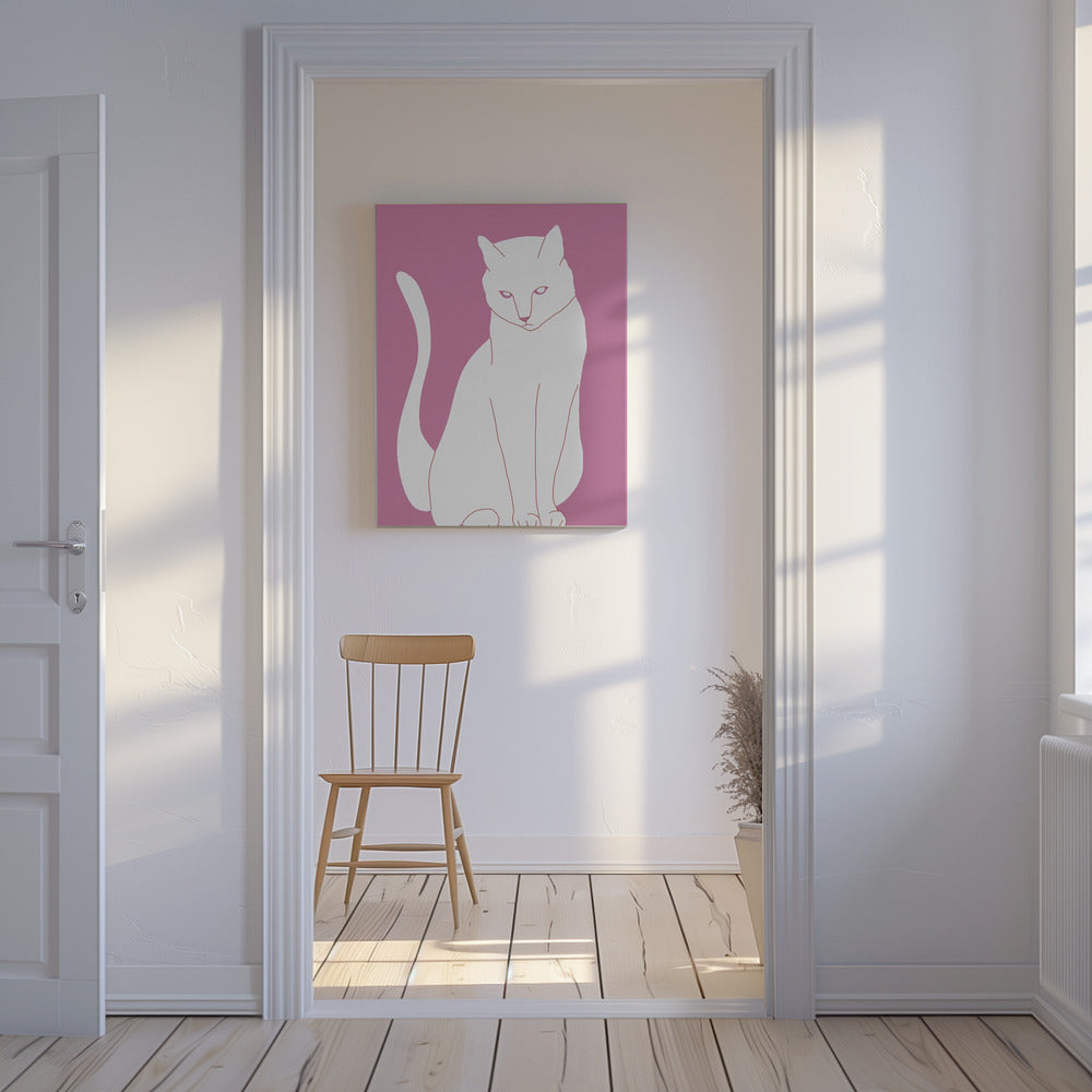 Witte en roze kat | Canvas