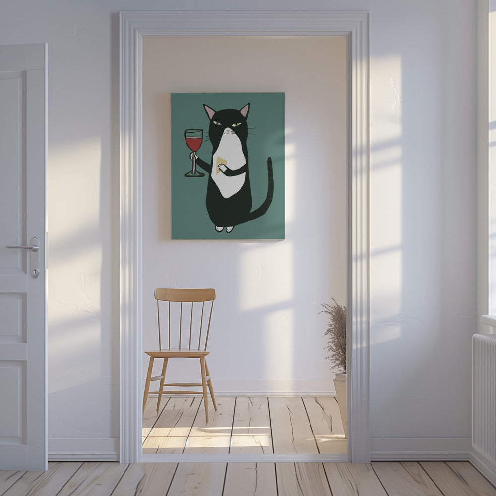Kat met wijn | Canvas