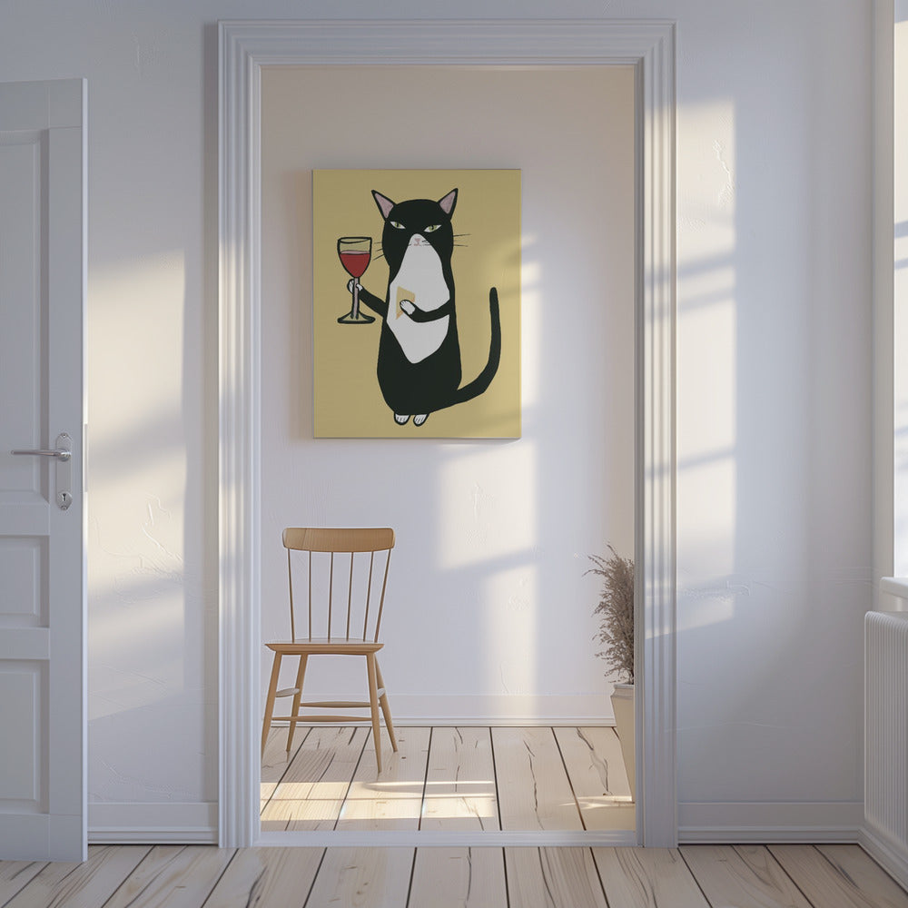 Kat met wijn | Canvas