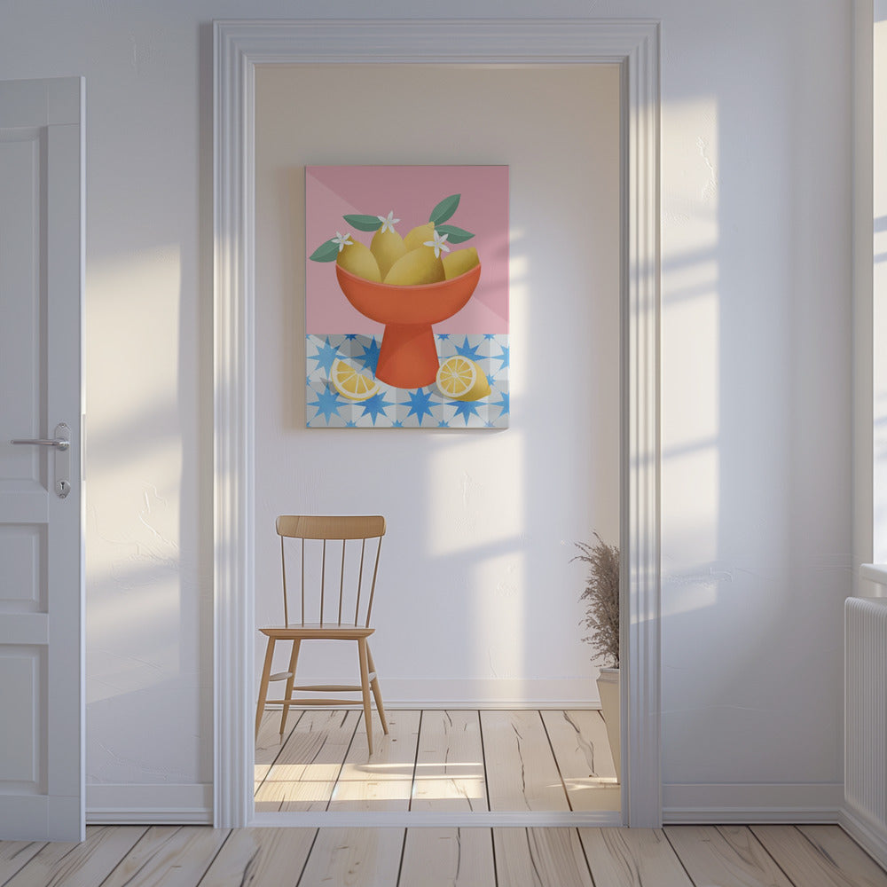 Citroenen in een rode voetstukkom | Canvas