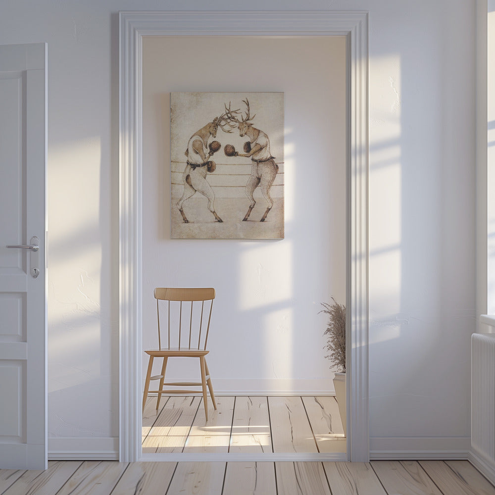 Hertengevecht in vintage stijl | Canvas
