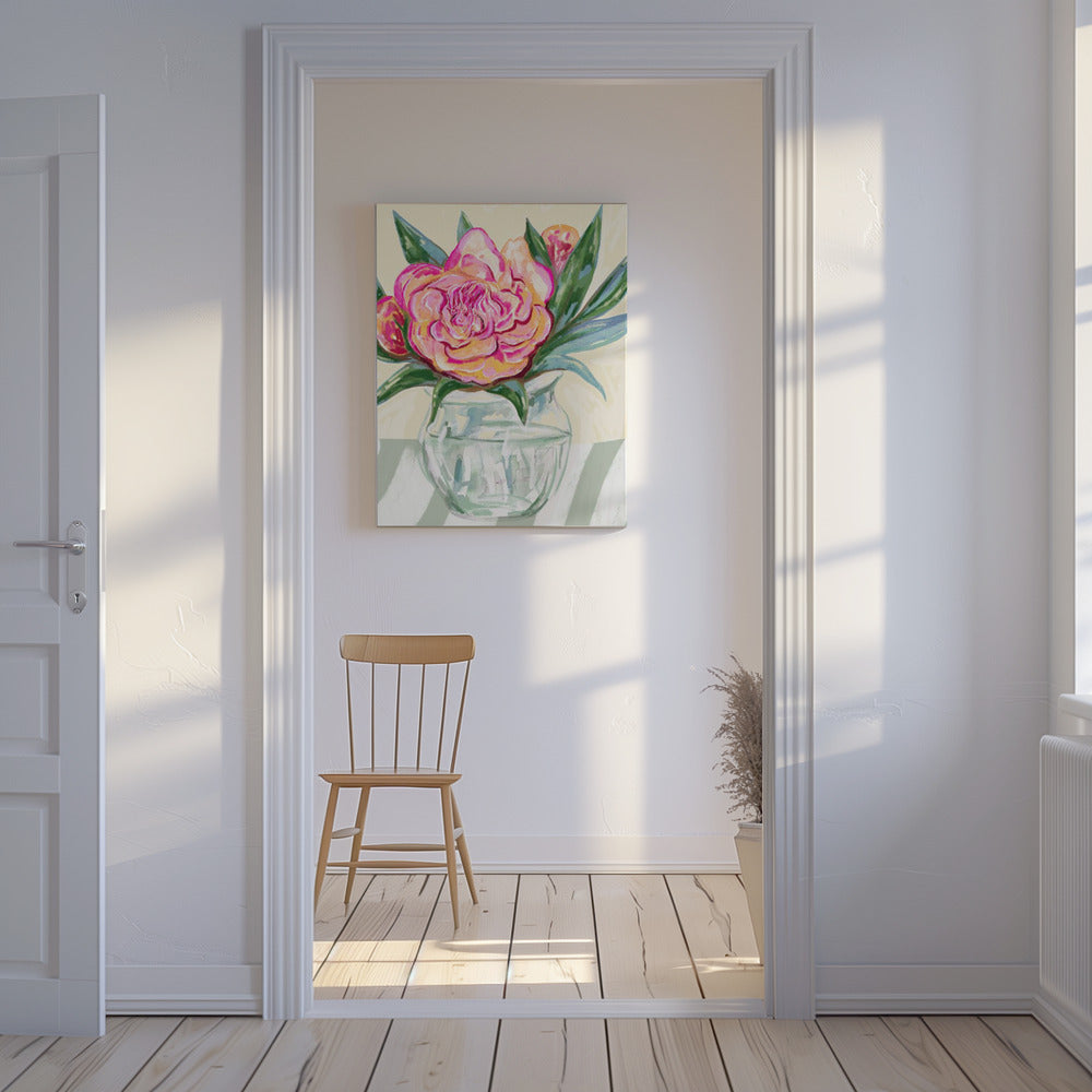 Pioenroos in glazen vaas | Canvas