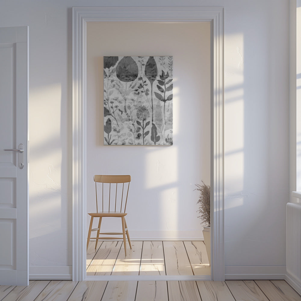 Bloemensilhouetten in grijstinten | Canvas
