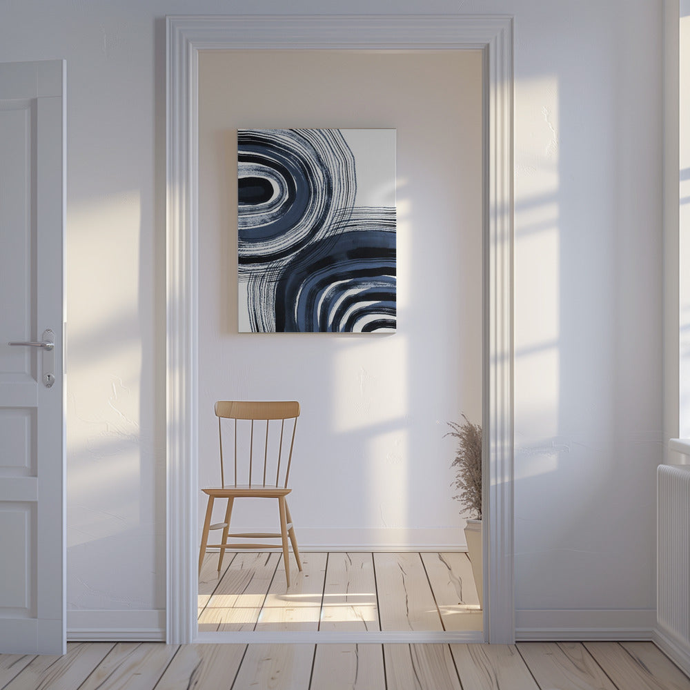 Concentrische blauwe en zwarte penseelstreken | Canvas