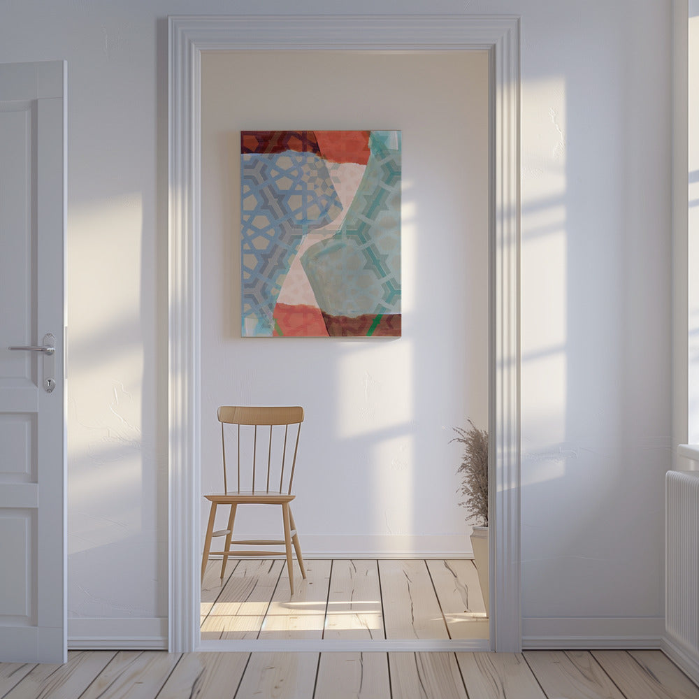 Overlappende geometrische patronen in zachte tinten | Canvas