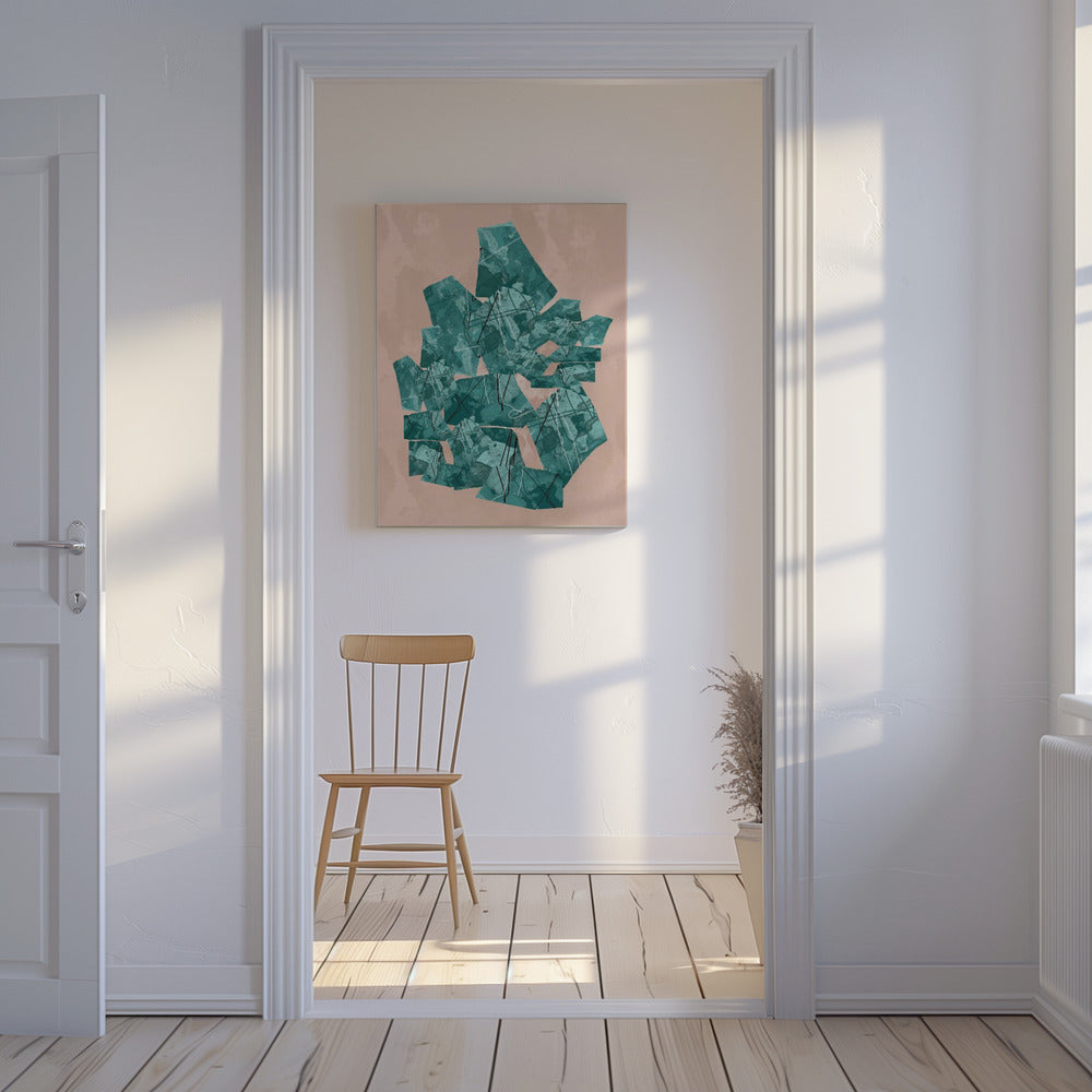 Groene geometrische vormen met textuurpatronen | Canvas