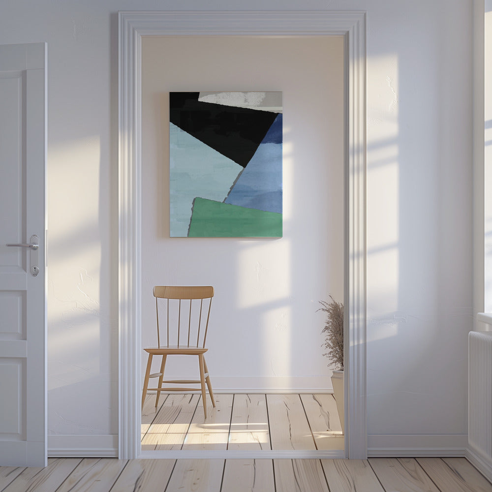 Abstracte blokken in blauw, groen en zwart | Canvas
