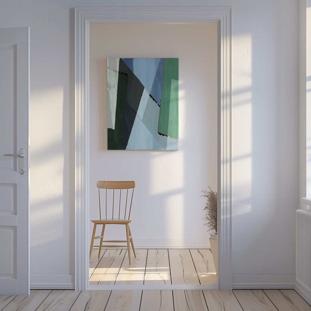 Abstracte blokken in blauw, groen en zwart | Canvas