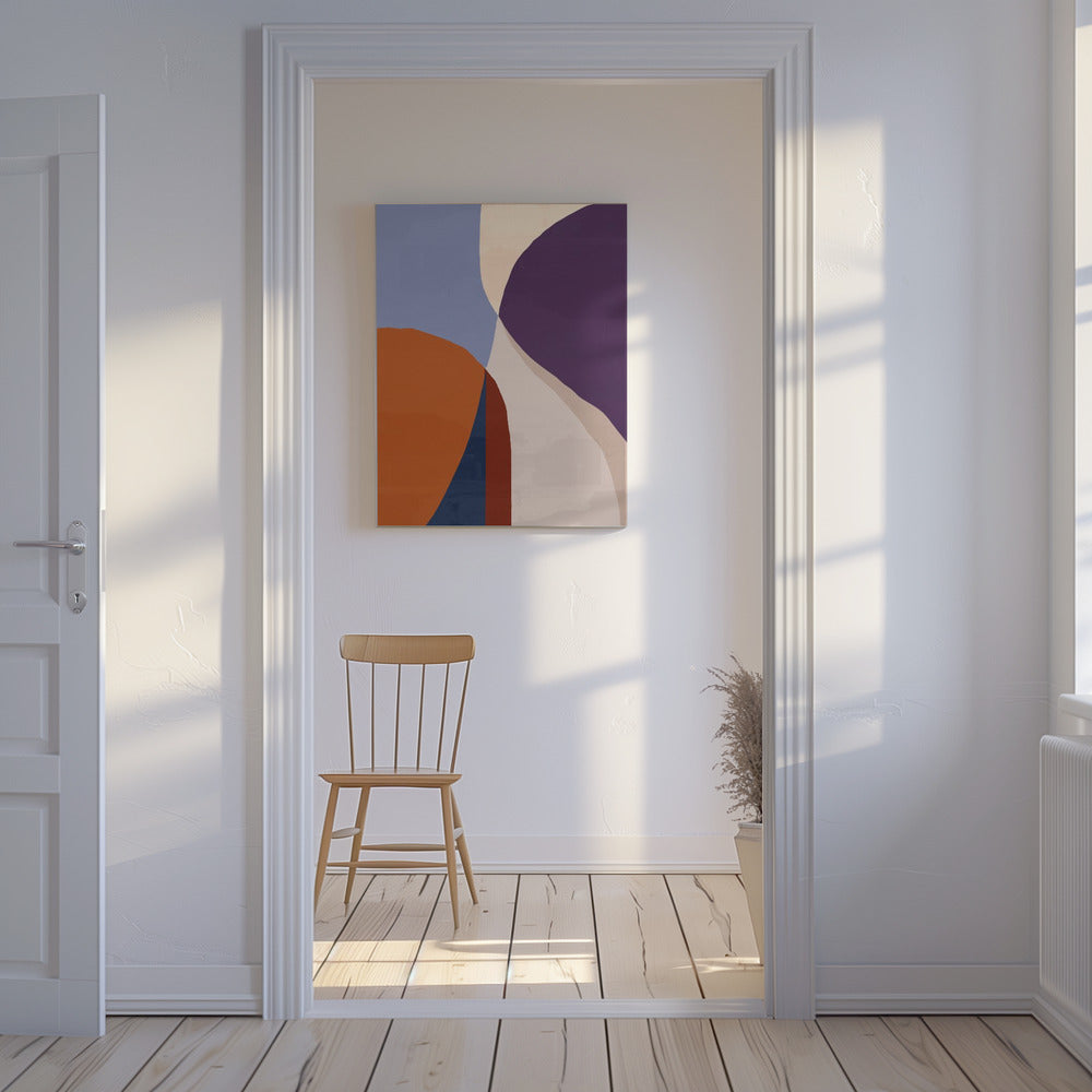 Organische vormen in aardse en blauwe tinten | Canvas