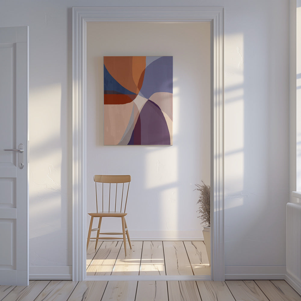 Organische vormen in aardse en blauwe tinten | Canvas