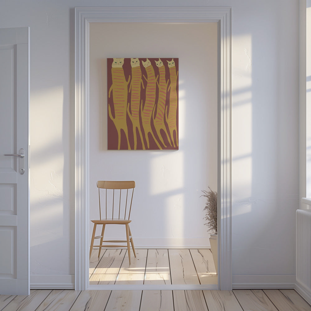 Vijf lange katten | Canvas