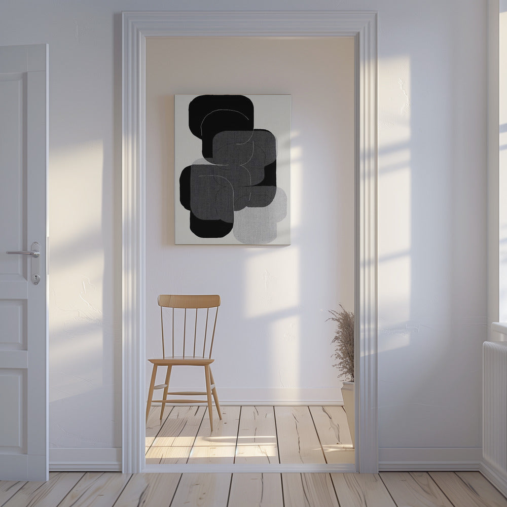 Abstracte vormen in zwart, grijs en wit | Canvas