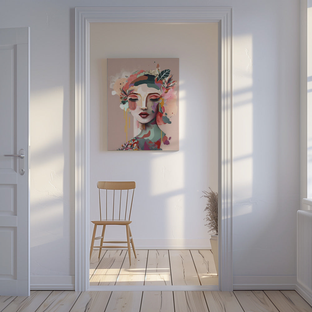 Portret van een vrouw met bloemenelementen | Canvas