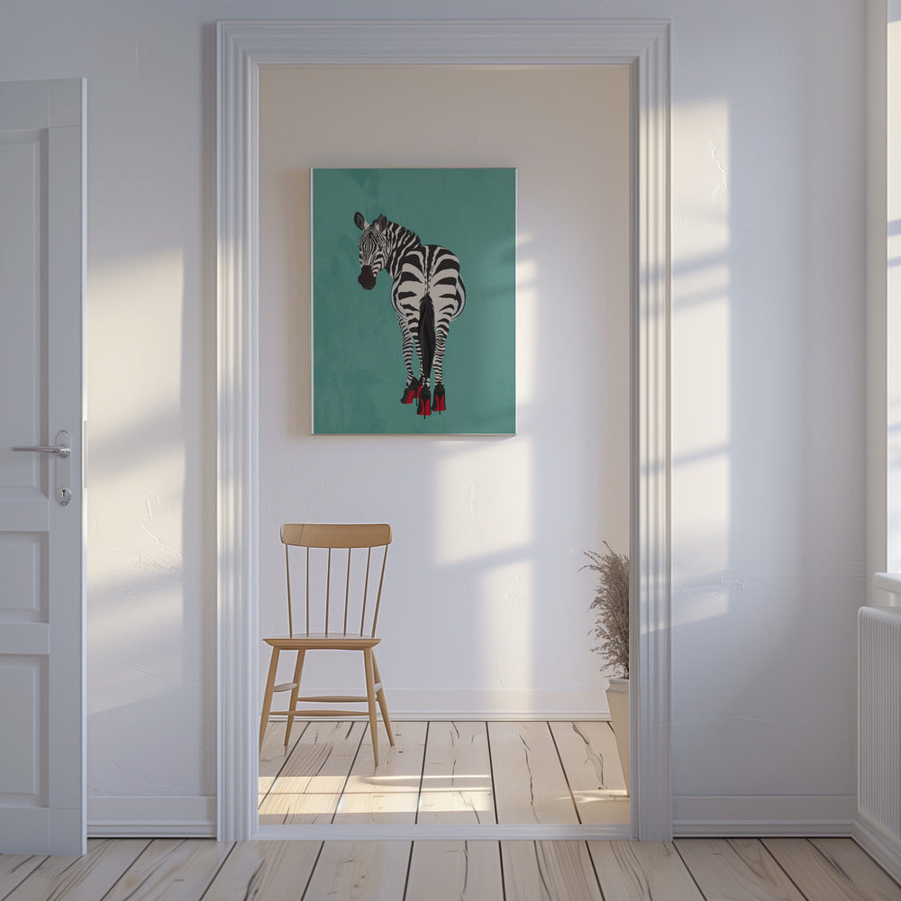 Zebra in hakken blauwgroen | Canvas