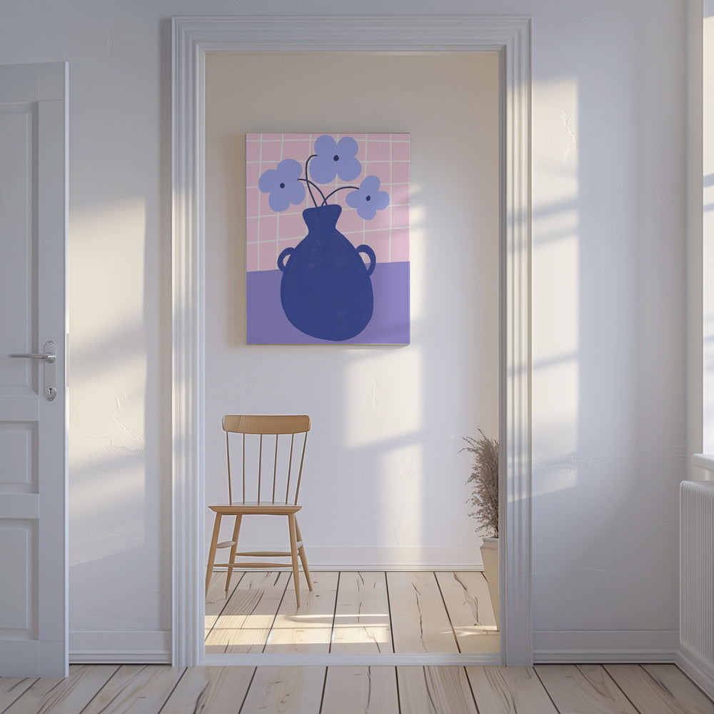 Minimalistische vaas met blauwe bloemen | Canvas