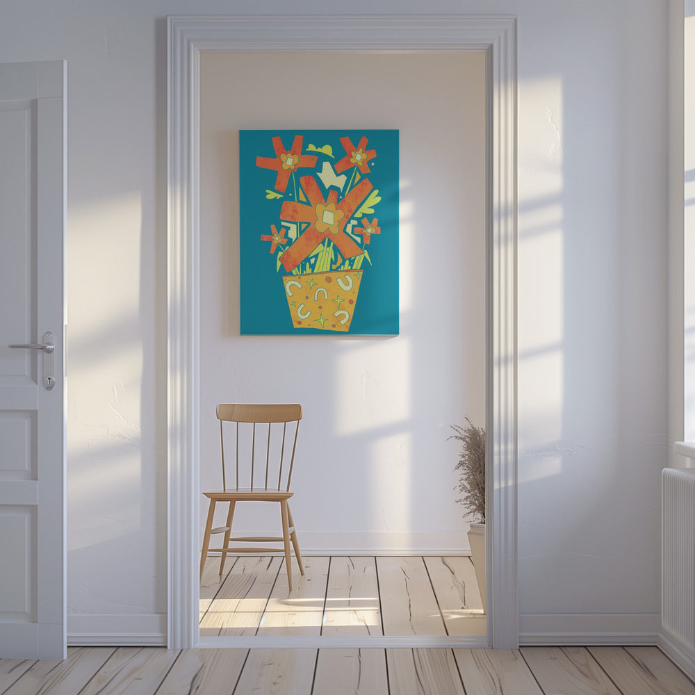 Abstracte bloemen in een decoratieve pot | Canvas