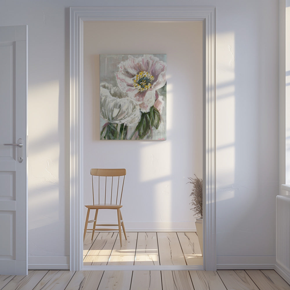 Delicate witte en roze bloemen | Canvas