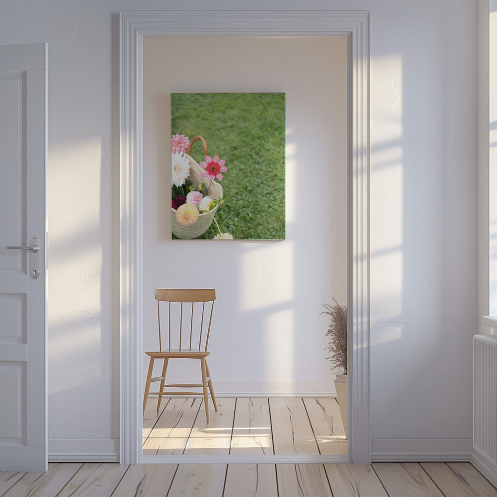 Kleurrijke bloemen in een mand | Canvas