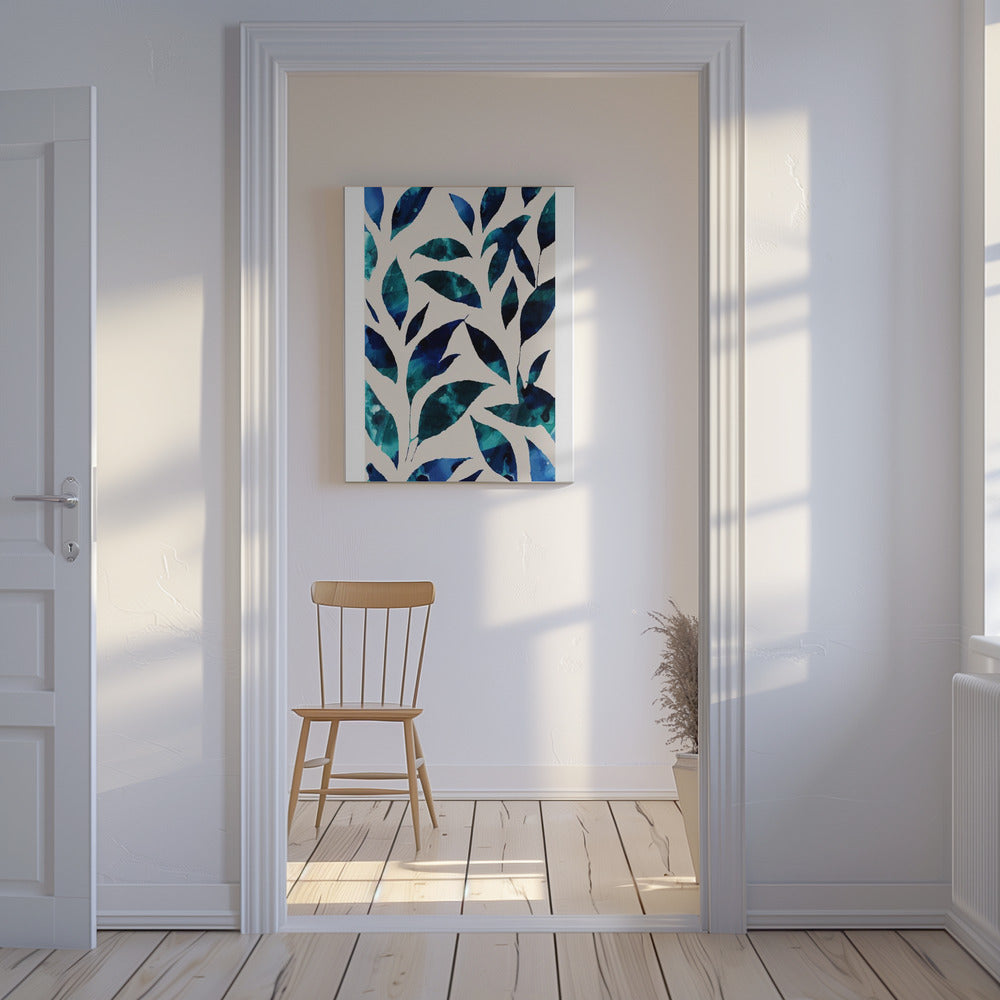 Bladeren in tinten blauw en groen | Canvas