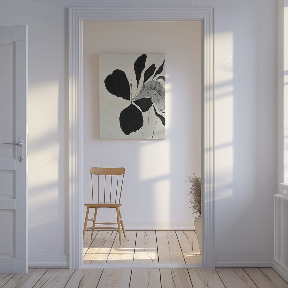 Monochrome bladeren | Canvas