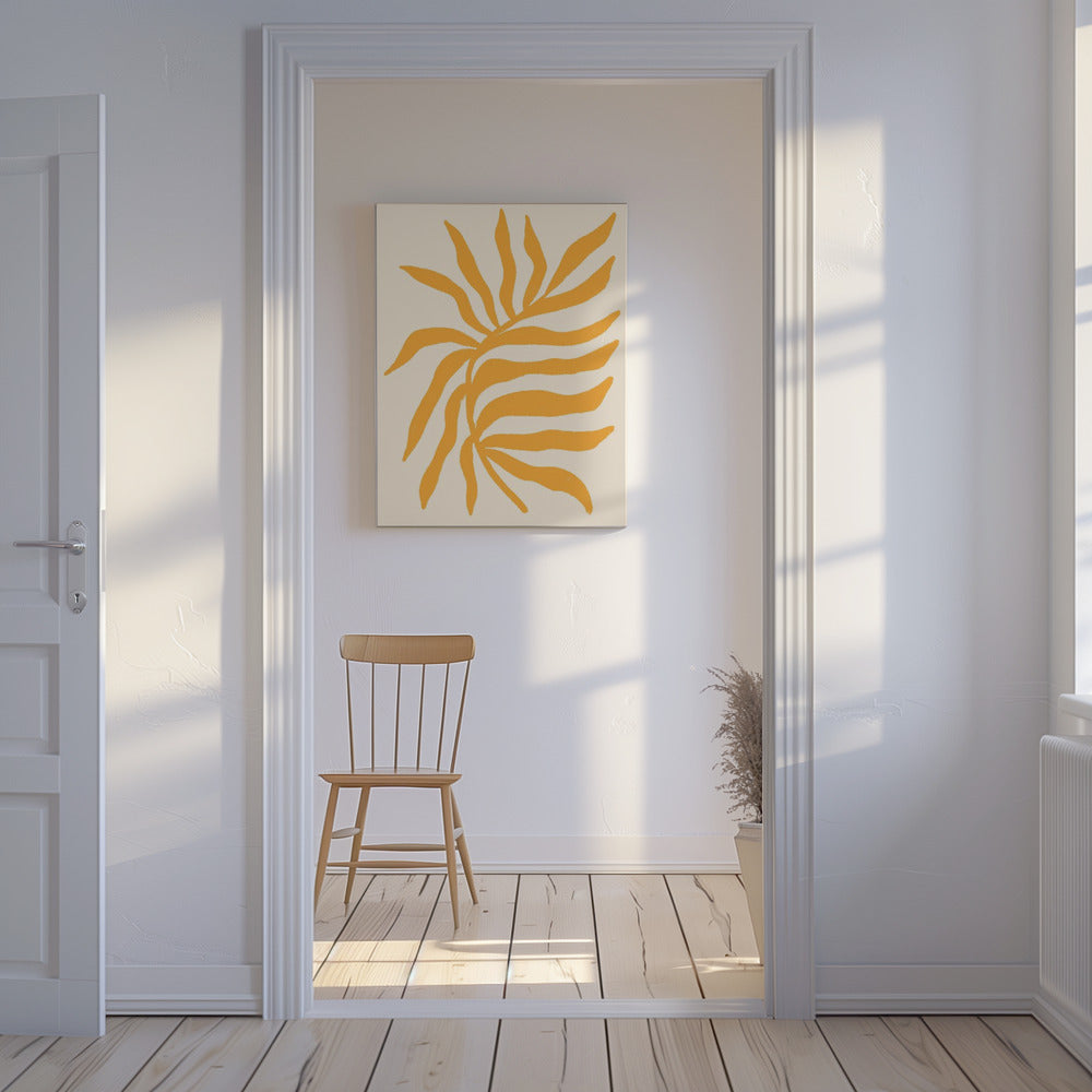 Geel silhouet met textuur van een tak | Canvas