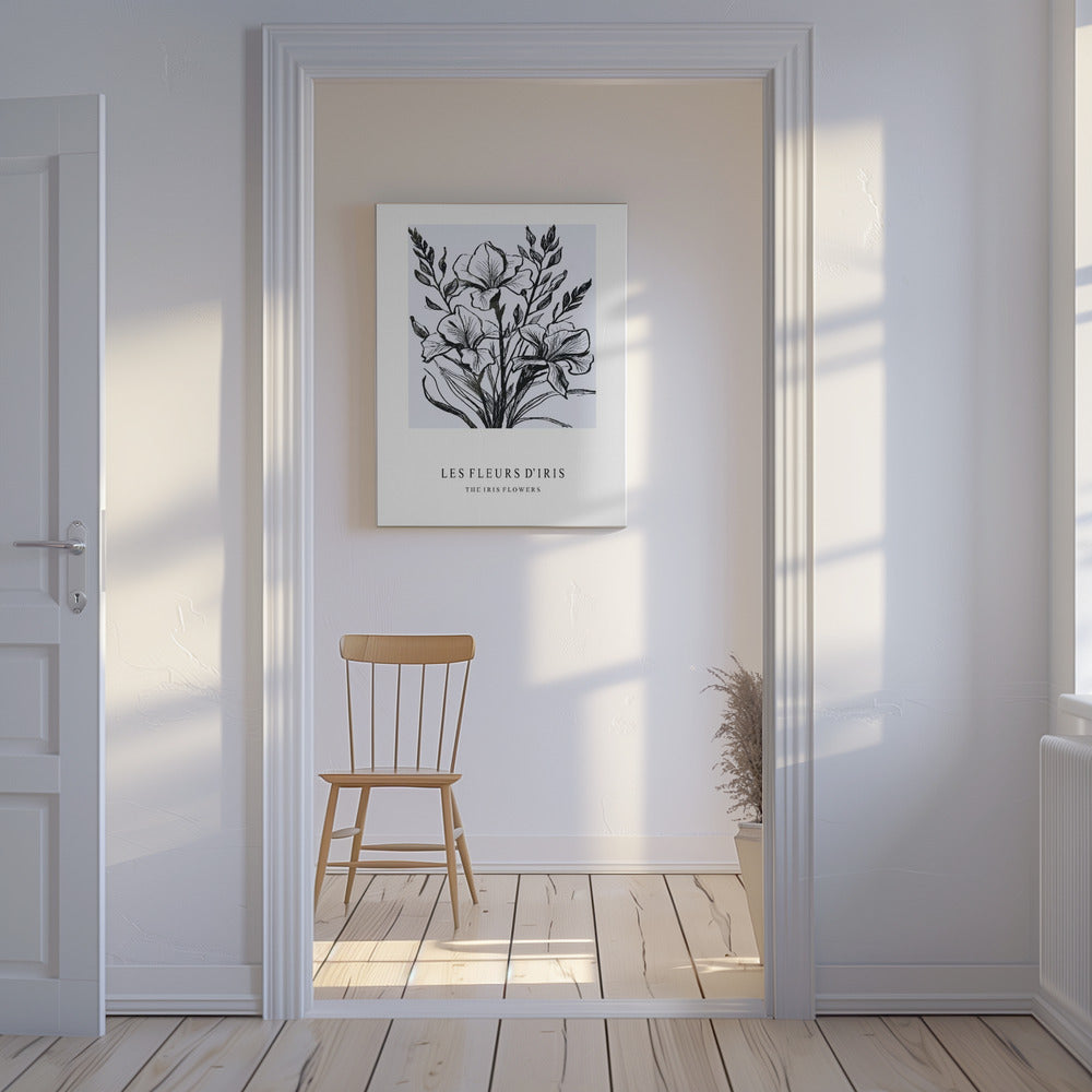 Irisbloemen in een monochrome illustratie | Canvas