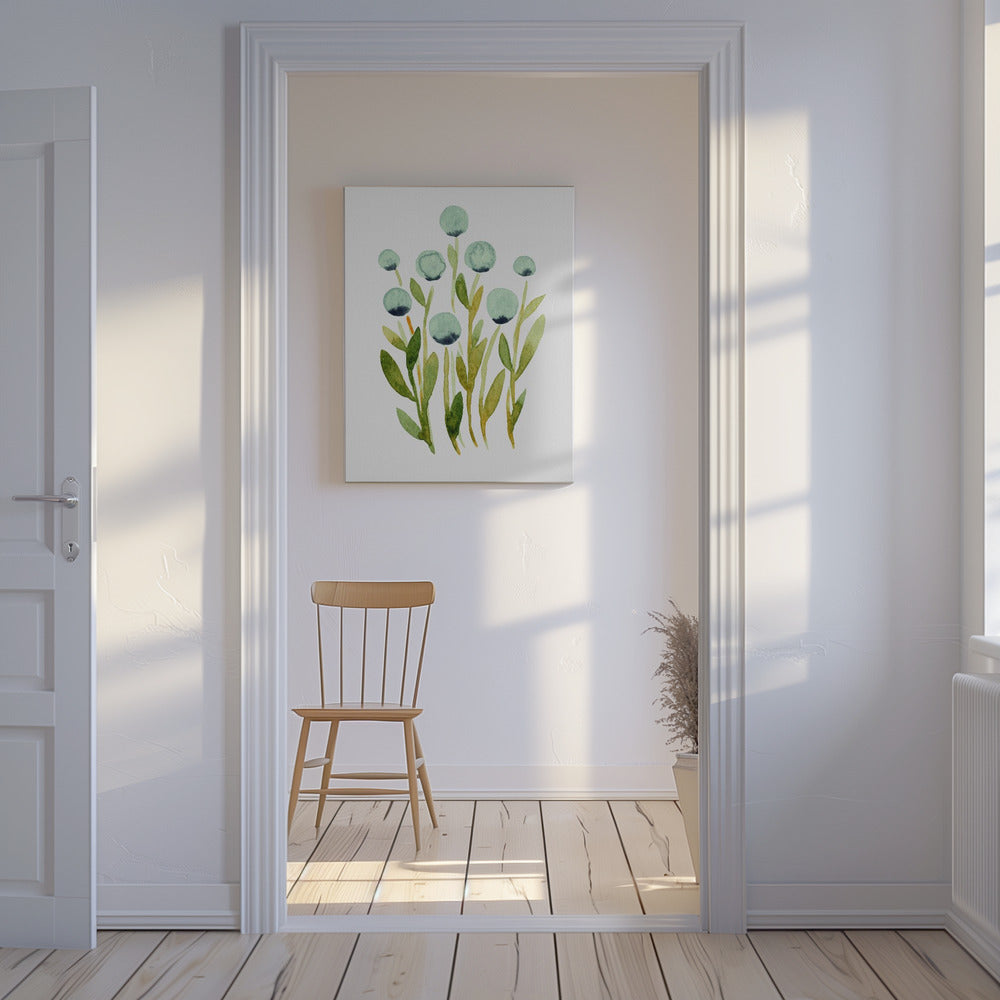 Blauwe bolvormige bloemen | Canvas