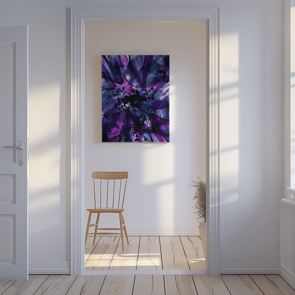 Dynamische paarse en zwarte penseelstreken | Canvas