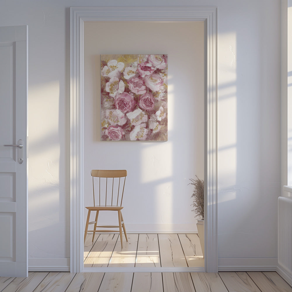 Bloemenboeket met roze rozen | Canvas