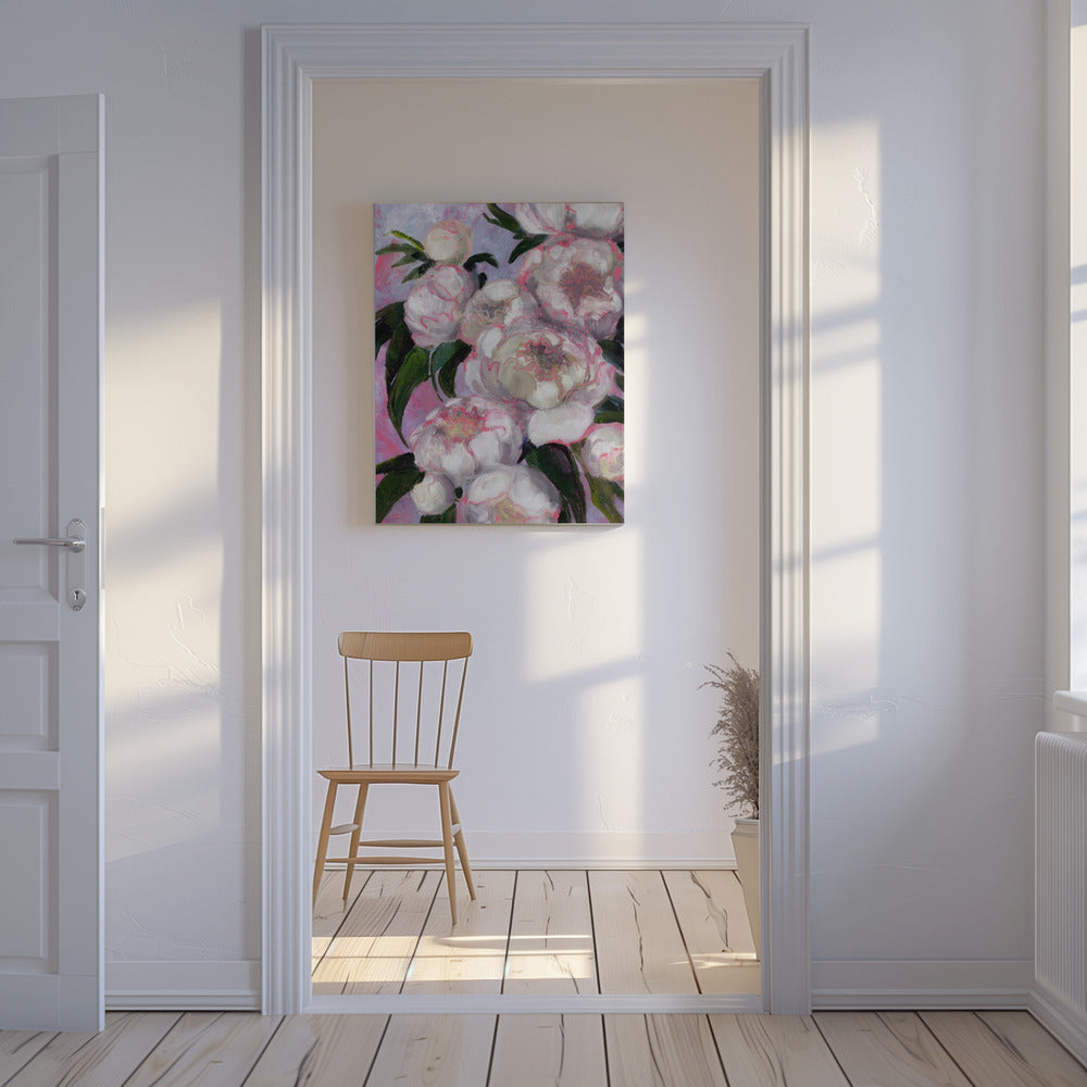 Witte pioenrozen met roze highlights | Canvas