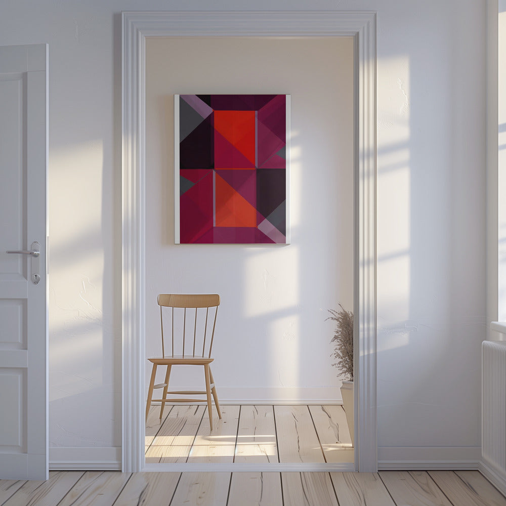 Geometrische compositie met opvallende rode en paarse tinten | Canvas