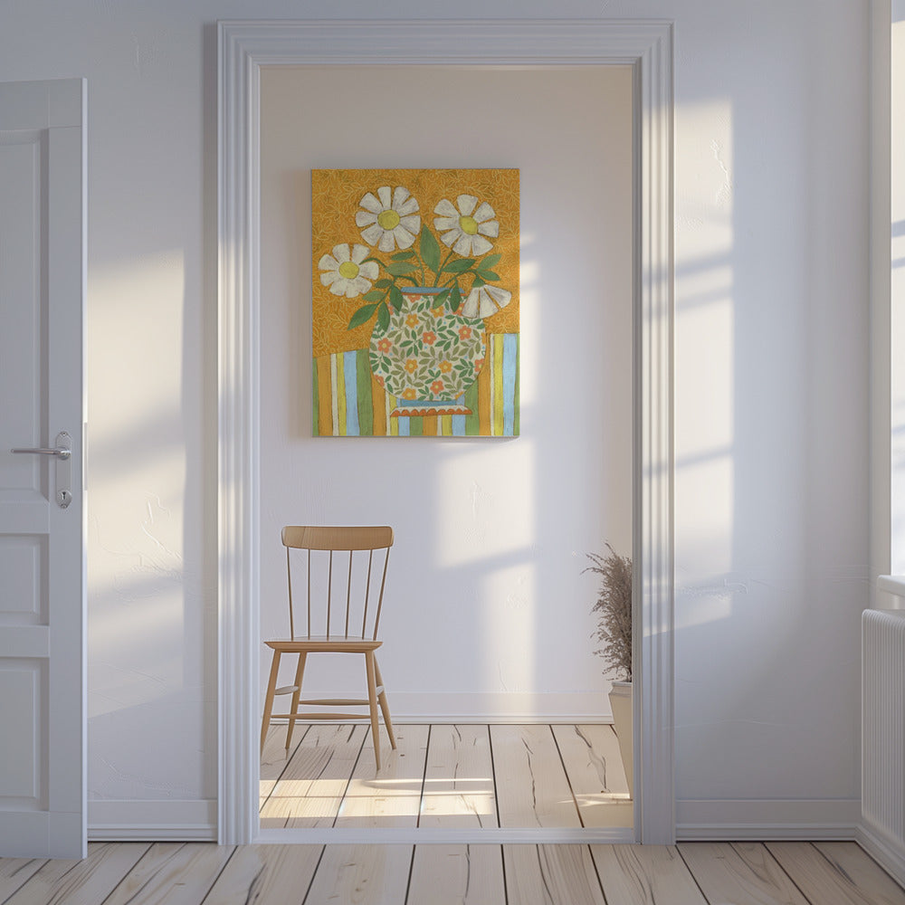 White Daisies In A Patterned Vase | Canvas