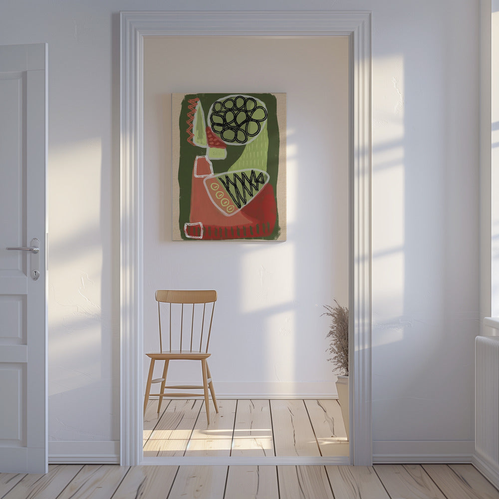Abstract groen en rood | Canvas