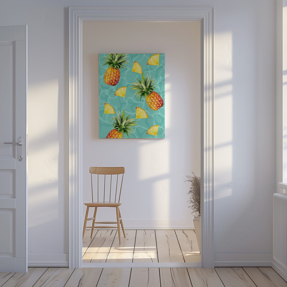 Exotisch ananas- en schijfjesesthetisch patroon - Tropische zomer aquarel | Canvas
