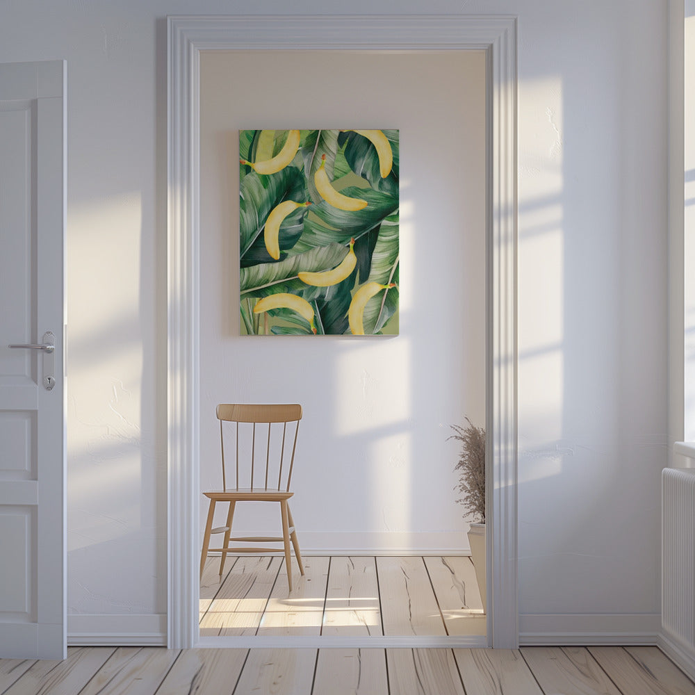 Vers bananen- en weelderig tropisch bladerenesthetisch patroon - natuurlijk aquarelontwerp | Canvas