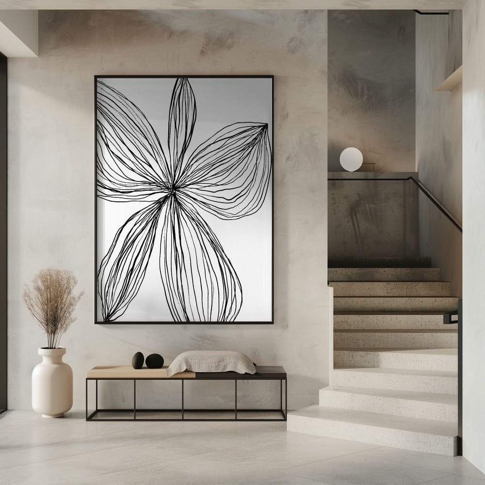 Minimalistische zwart-witte bloemblaadjes | Poster
