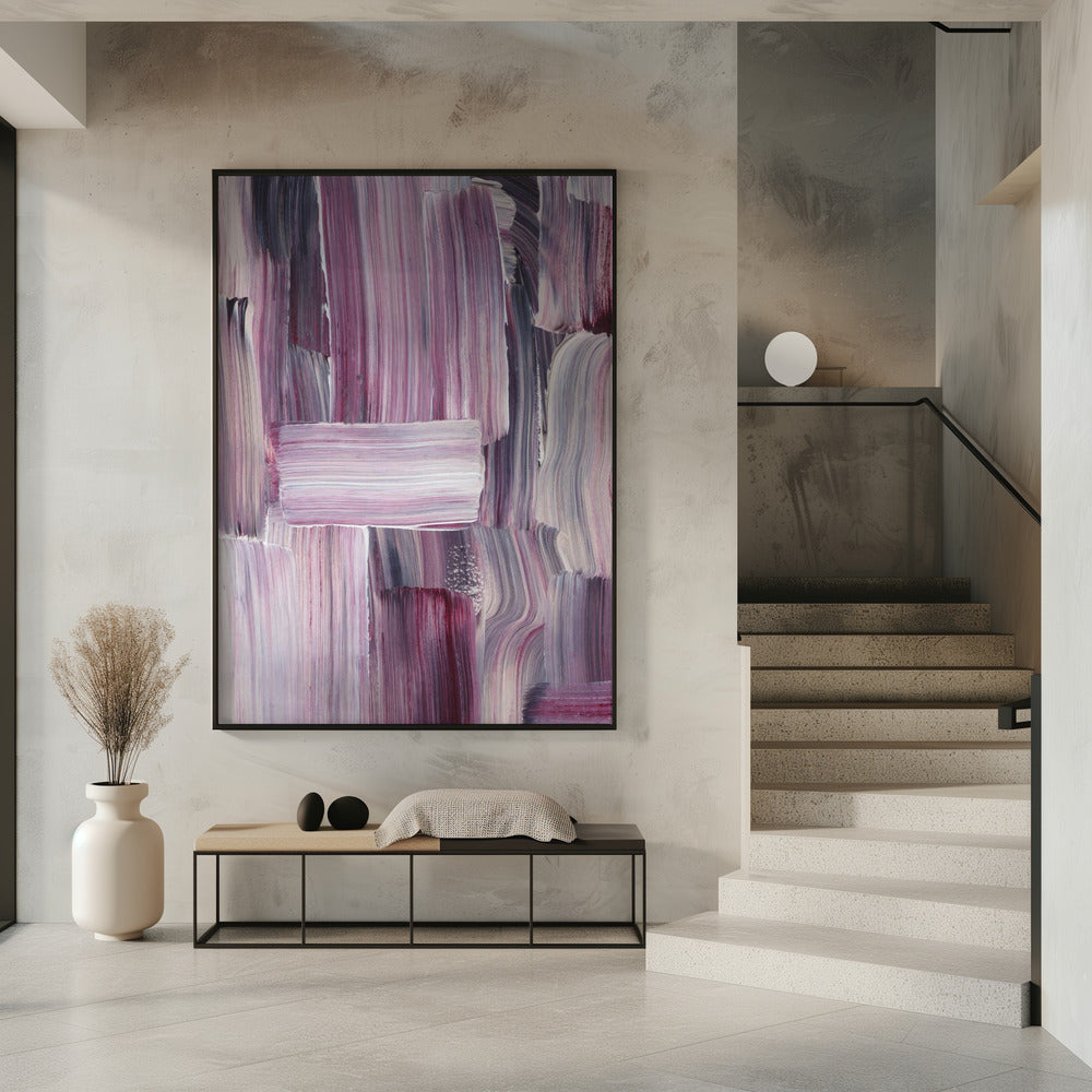 Gedurfde penseelstreken in tinten violet en roze | Poster