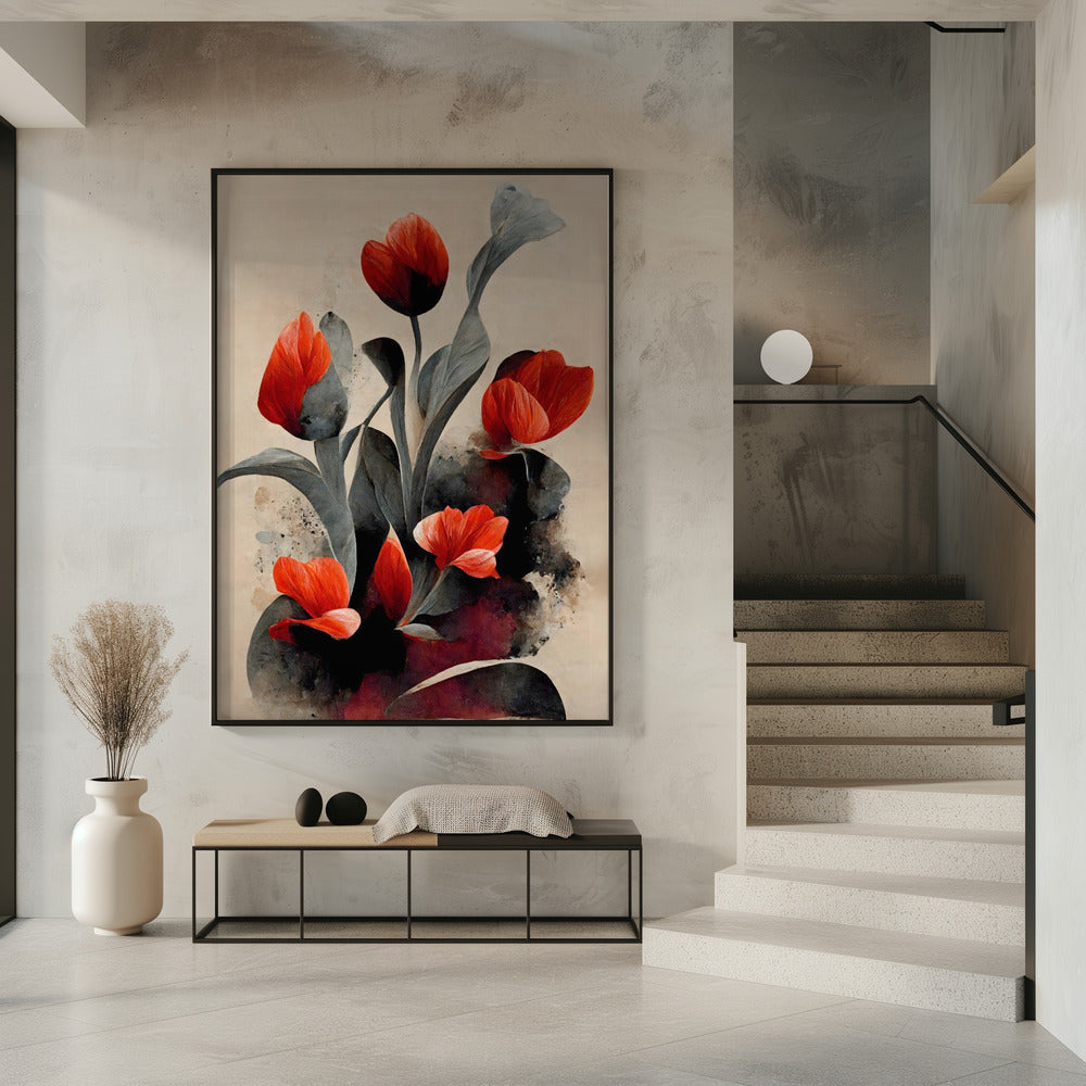 Karmozijnrode bloesems | Poster